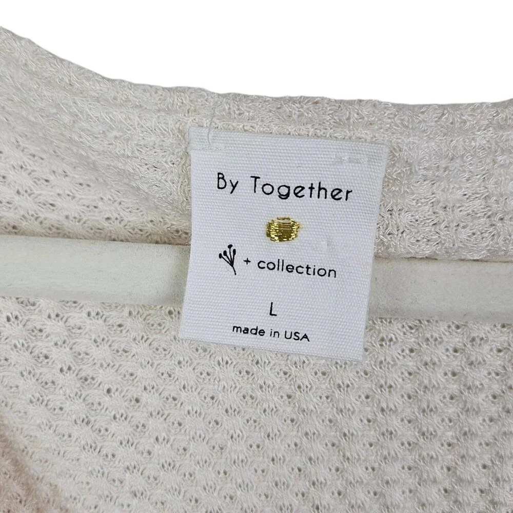 By‎ Together Wrap Look Waffle Knit Pullover Blouse Contrast Sleeves Size Large - Picture 6 of 12
